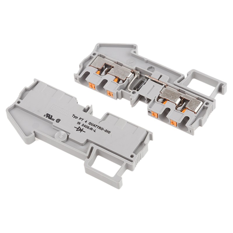 5 pcs - Phoenix Contact PT 4-QUATTRO-DIO 1N 5408/R-L Series Grey Component Terminal Block, Single-Level, Push In Termination