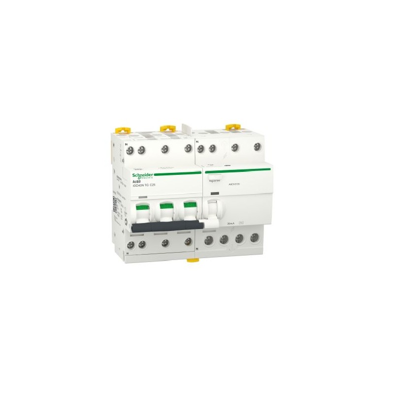 1 pcs - Schneider Electric RCBO, 32A Current Rating, 3P+N Poles, 30mA Trip Sensitivity, Type C, Acti9 Range
