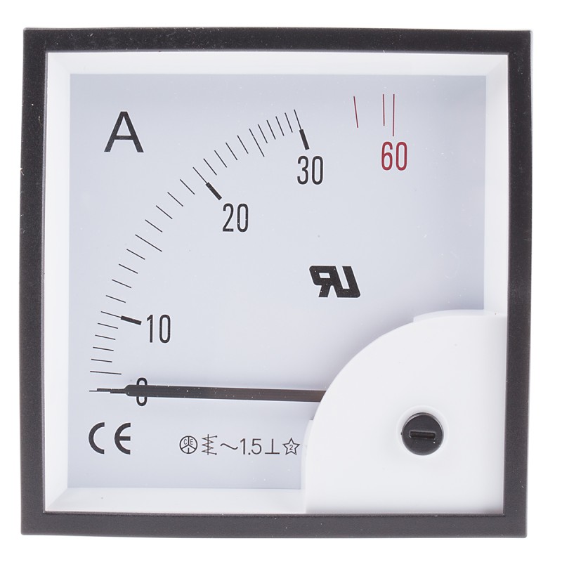 1 pcs - RS PRO Analogue Panel Ammeter 30A AC, 92mm x 92mm, ±1.5 % Moving Iron