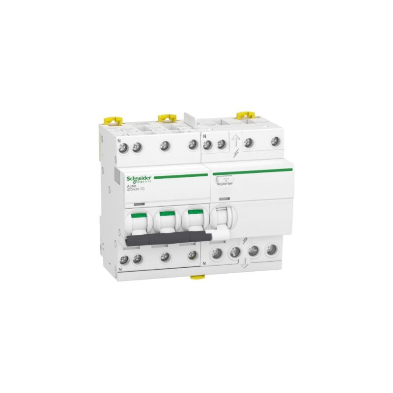 1 pcs - Schneider Electric RCBO, 25A Current Rating, 3P+N Poles, 30mA Trip Sensitivity, Type C, Acti9 Range