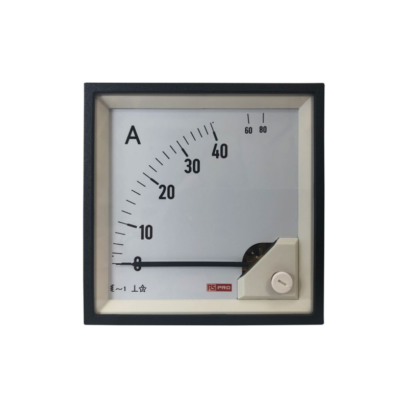 1 pcs - RS PRO Analogue Panel Ammeter 80 (Input)A AC, 92mm x 92mm, 1 % Moving Iron