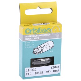 10 pcs - Orbitec E10 Indicator Light, Clear, 28 V, 40 mA, 1000h