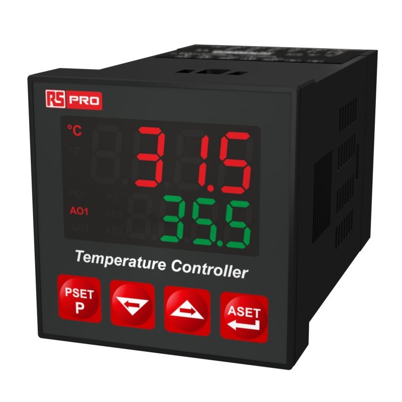 1 pcs - RS PRO Panel Mount PID Temperature Controller, 48 x 48mm 2 Input, 3 Output Relay, SSR, 115 V Supply Voltage ON/OFF, PID