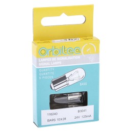 10 pcs - Orbitec BA9s Indicator Light, Clear, 24 V, 125 mA, 1000h