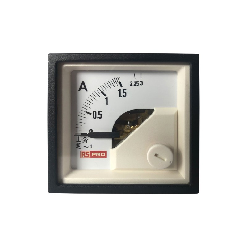 1 pcs - RS PRO Analogue Panel Ammeter 3 (Input, Scale)A AC, 45mm x 45mm, 1 % Moving Iron