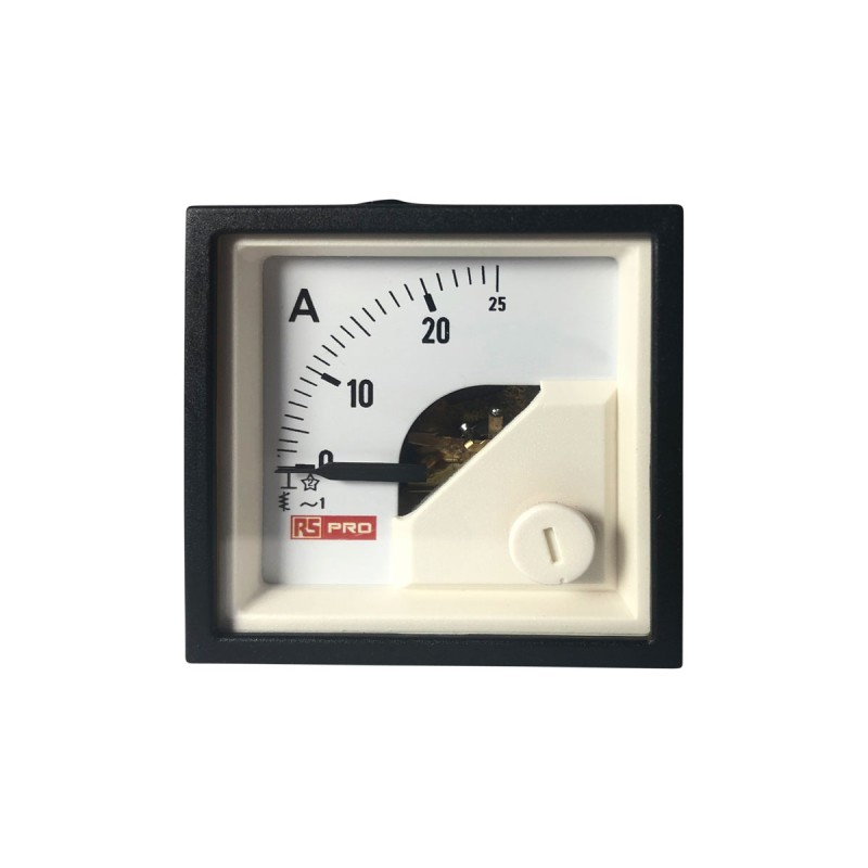 1 pcs - RS PRO Analogue Panel Ammeter 25 (Input, Scale)A AC, 45mm x 45mm, 1 % Moving Iron