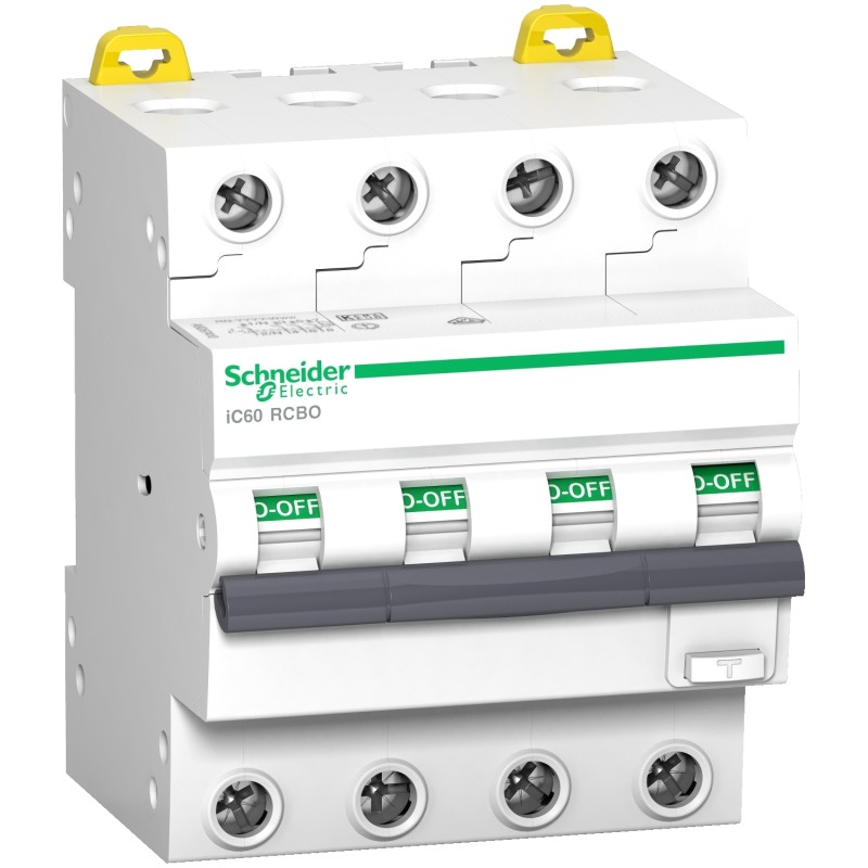 1 pcs - Schneider Electric RCBO, 16A Current Rating, 4P Poles, 30mA Trip Sensitivity, Type AC, Acti9 Range