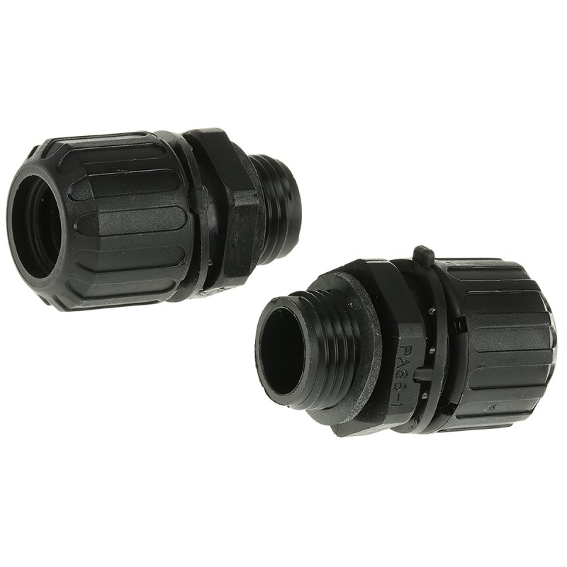 5 pcs - Adaptaflex Straight, Conduit Fitting, 13mm Nominal Size, PG9, Nylon 66, Black