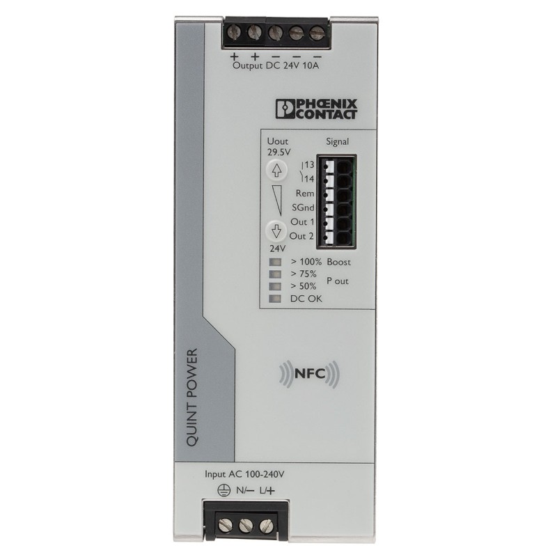1 pcs - Phoenix Contact QUINT4-PS/1AC/24DC/10 Switch Mode DIN Rail Power Supply, 230V ac ac Input, 24V dc dc Output, 10A