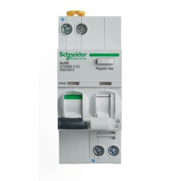 1 pcs - Schneider Electric RCBO, 10A Current Rating, 1P Poles, 30mA Trip Sensitivity, Type C, Acti9 Range