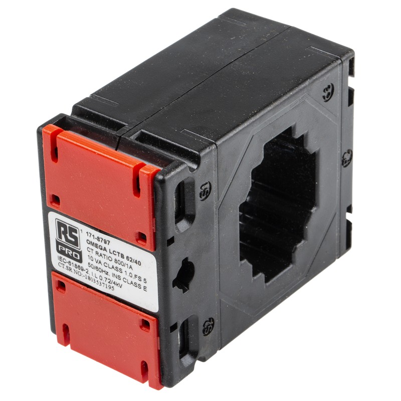 1 pcs - RS PRO Base Mounted Current Transformer, 800A Input, 800:1A, 1A Output, 40 x 11mm Bore