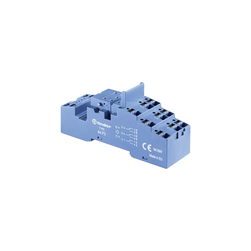 1 pcs - Finder 94 250V ac DIN Rail Relay Socket, for use with 55.33 Relay