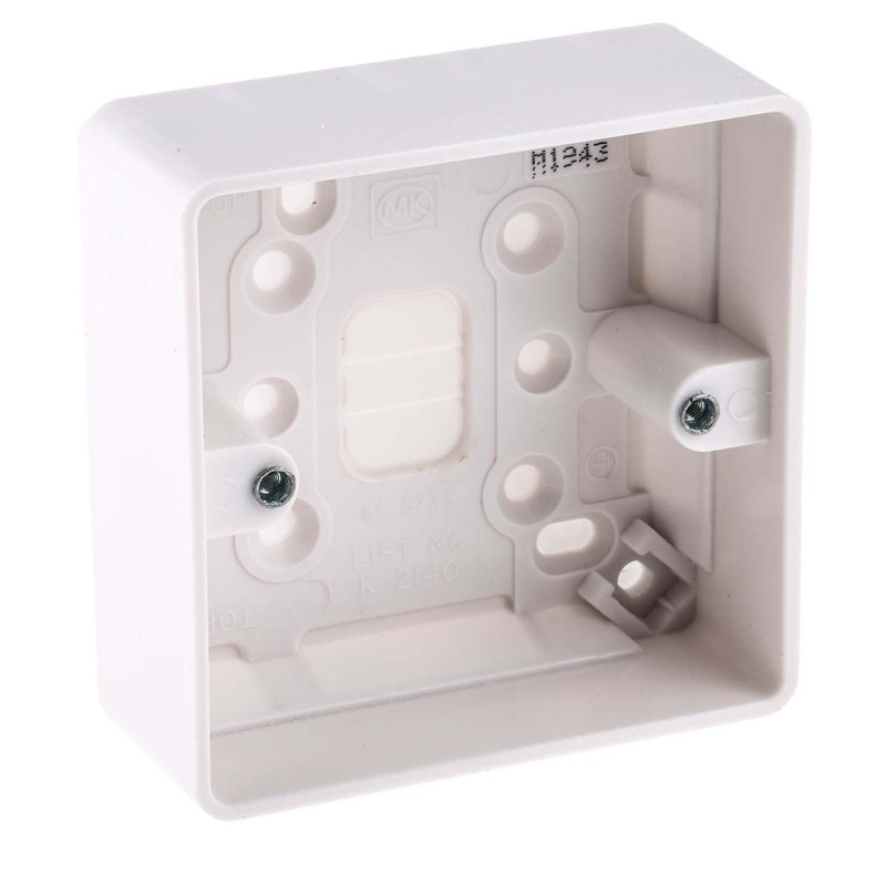 1 pcs - MK Electric Logic Plus White Gloss Back Box, BS, IP20, 1 Gangs, 87 x 87 x 30mm
