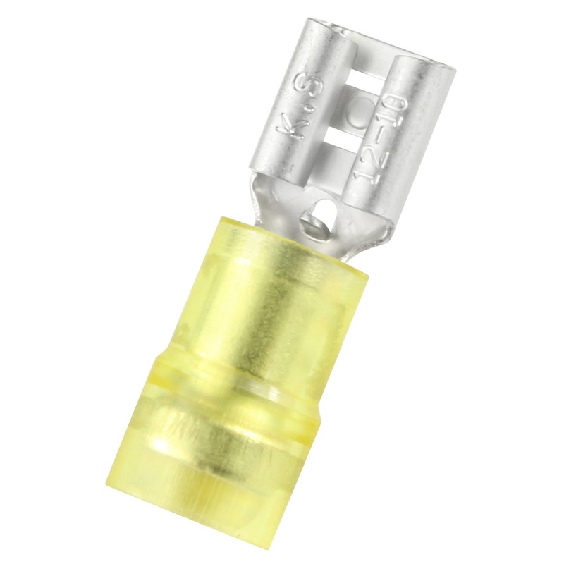 100 pcs - RS PRO Yellow Insulated Female Spade Connector, Receptacle, 0.8 x 6.35mm Tab Size, 4mm² to 6mm²