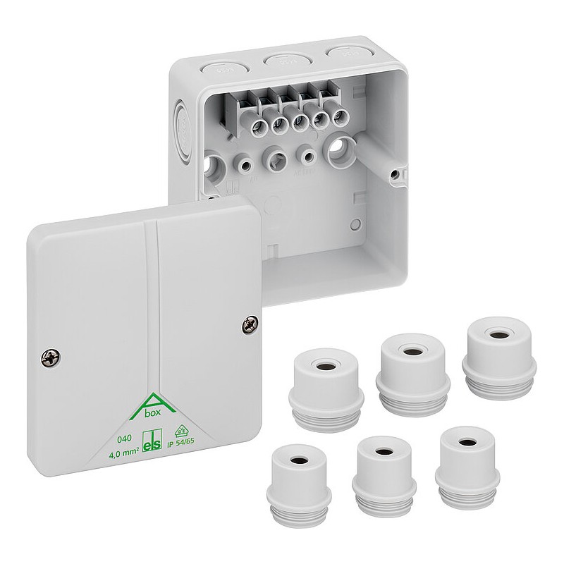 1 pcs - Gunther Spelsberg Abox m 040 Series Grey Polystyrene Junction Box, IP54, IP65, 5 Terminals, 94 x 94 x 57mm