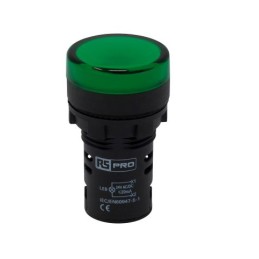 5 pcs - RS PRO, Panel Mount Green LED Pilot Light, 22mm Cutout, IP65, Round, 24V ac/dc