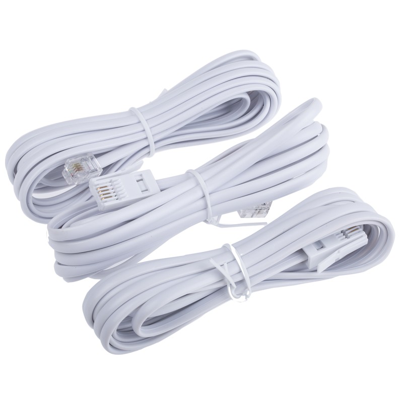 3 pcs - RS PRO Female RJ11 to Male BT431A Telephone Extension Cable, White Sheath, 3m
