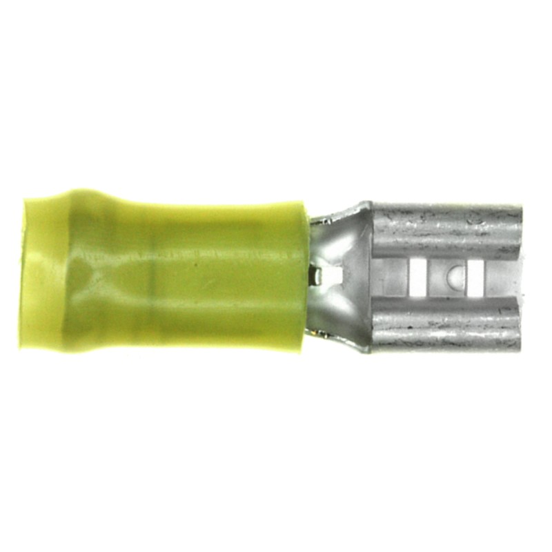 500 pcs - TE Connectivity PIDG FASTON .250 Yellow Insulated Female Spade Connector, Receptacle, 0.3 x 0.032in Tab Size, 3mm² to
