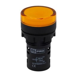 5 pcs - RS PRO, Panel Mount Yellow LED Pilot Light, 22mm Cutout, IP65, Round, 230V ac