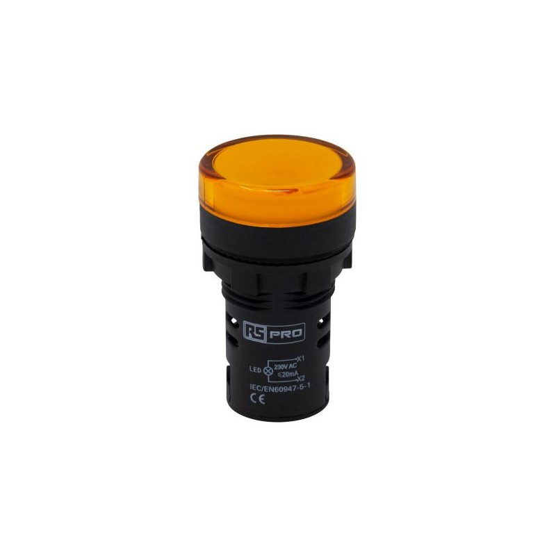 5 pcs - RS PRO, Panel Mount Yellow LED Pilot Light, 22mm Cutout, IP65, Round, 230V ac