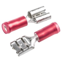 500 pcs - TE Connectivity PIDG FASTON .250 Red Insulated Female Spade Connector, Receptacle, 6.35 x 0.81mm Tab Size, 0.3mm² to