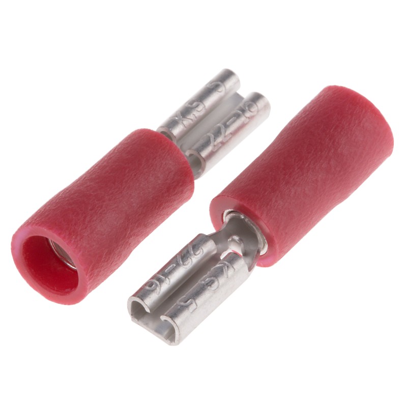 100 pcs - RS PRO Red Insulated Female Spade Connector, Receptacle, 2.8 x 0.5mm Tab Size, 0.5mm² to 1.5mm²