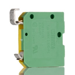 1 pcs - Phoenix Contact MBK 2.5/E-PE Series Green/Yellow Earth Terminal Block, 2.5mm², Single-Level, Screw Termination
