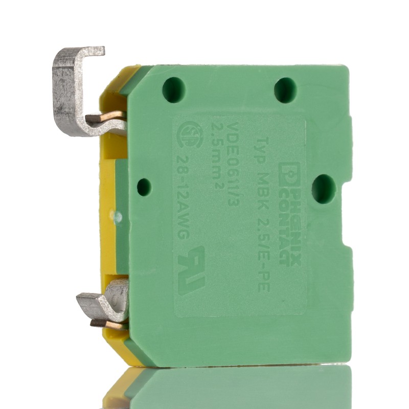 1 pcs - Phoenix Contact MBK 2.5/E-PE Series Green/Yellow Earth Terminal Block, 2.5mm², Single-Level, Screw Termination