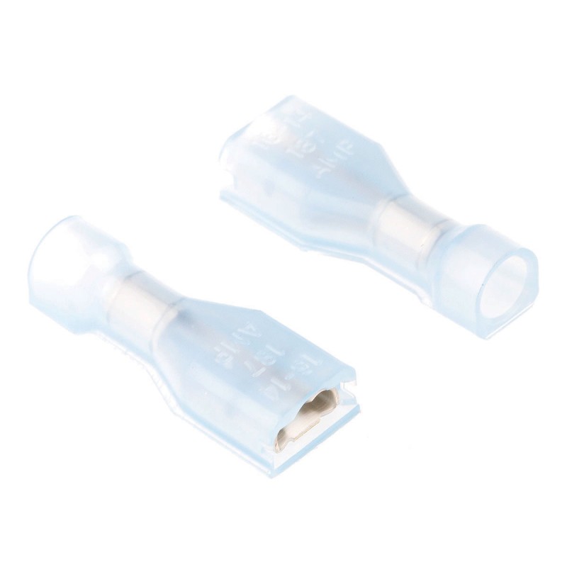 100 pcs - TE Connectivity Ultra-Fast .187 Blue Insulated Female Spade Connector, Receptacle, 4.75 x 0.51mm Tab Size, 1.3mm² to