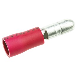 100 pcs - JST, FVDAGM Insulated Male Crimp Bullet Connector, 0.25mm² to 1.65mm², 22AWG to 16AWG, 4mm Bullet diameter, Red