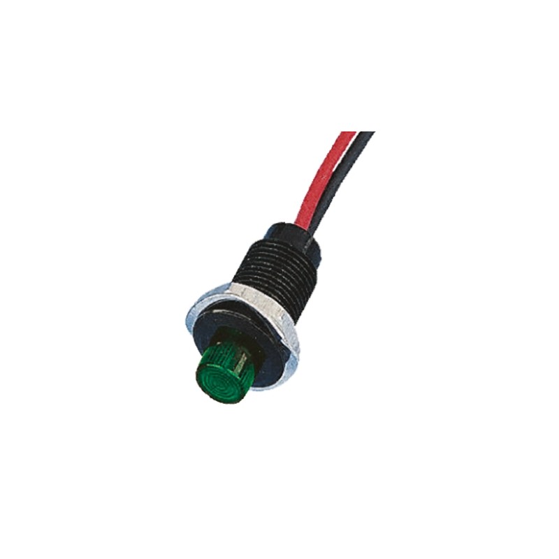 1 pcs - Oxley Green Panel Mount Indicator, 230V ac, 10.2mm Mounting Hole Size, Lead Wires Termination, IP66
