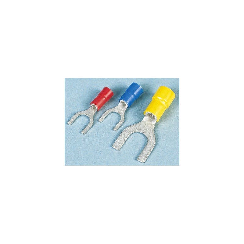 100 pcs - JST, FVWS2 Insulated Crimp Spade Connector, 1mm² to 2.6mm², 16AWG to 14AWG, M3.5 (5 to 6) Stud Size Vinyl, Blue