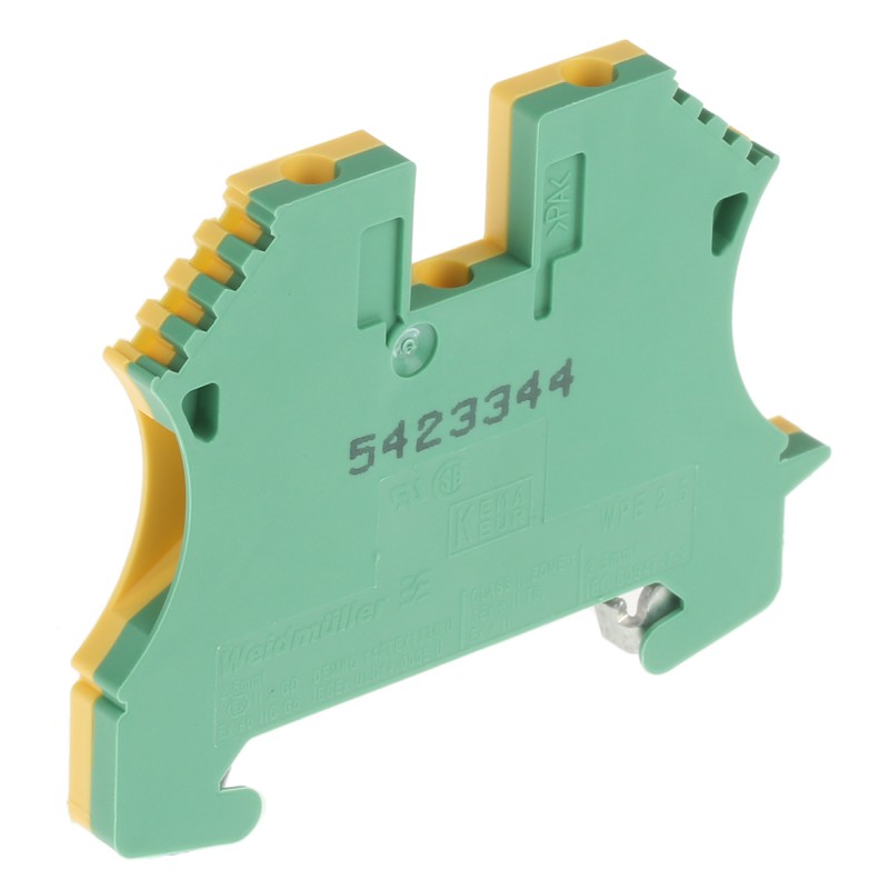 5 pcs - Weidmuller 2-Way WPE 2.5 Earth Terminal Block, 30 - 12 AWG Wire, Screw Down, Wemid Housing, ATEX