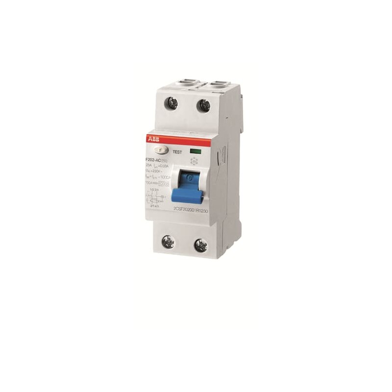 1 pcs - ABB F200 RCCB, 16A, 2 Pole, 10mA, Type AC, 230V ac