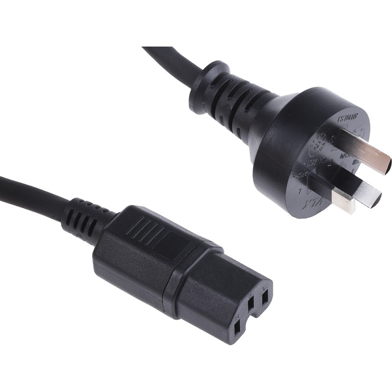 1 pcs - RS PRO IEC C15 Socket to Type I Australian Plug Power Cord, 2m