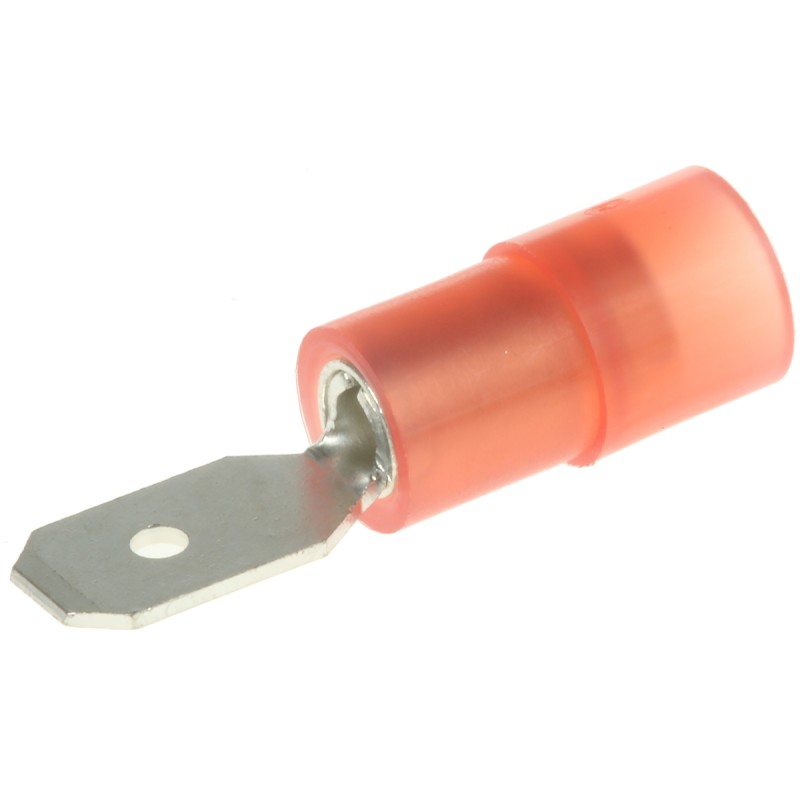100 pcs - RS PRO Red Insulated Male Spade Connector, Tab, 0.5 x 4.75mm Tab Size, 0.5mm² to 1.5mm²