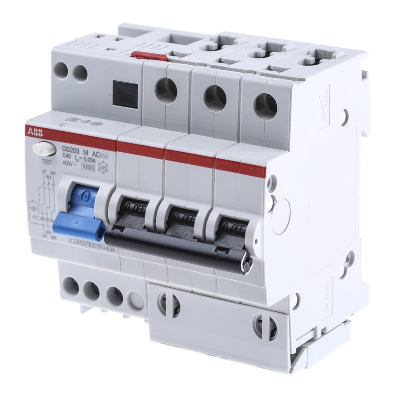 1 pcs - ABB RCBO, 40A Current Rating, 3P Poles, 30mA Trip Sensitivity, System Pro M Compact Range