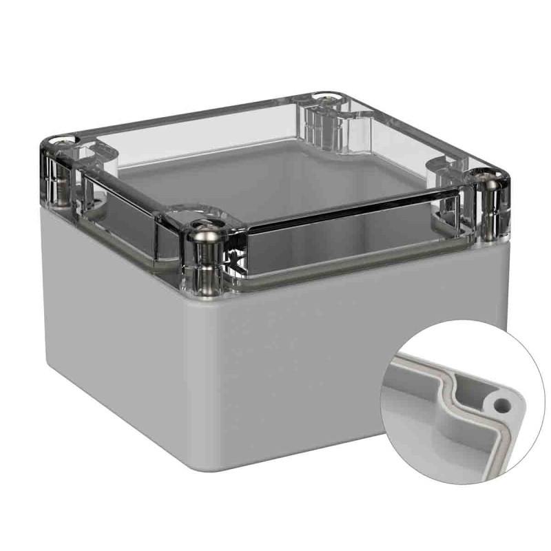 1 pcs - RS PRO Grey Polycarbonate General Purpose Enclosure, IP66, IK07, Clear Lid, 80 x 82 x 55mm