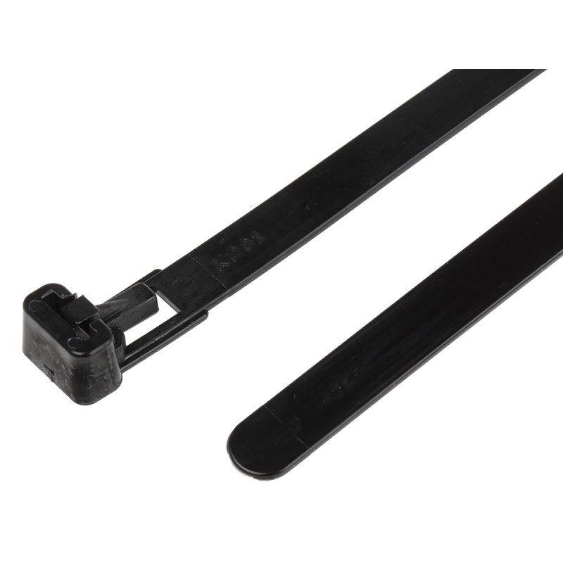 1 Bag of 100 - RS PRO Cable Tie, Releasable, 250mm x 7.6 mm, Black Nylon, Pk-100