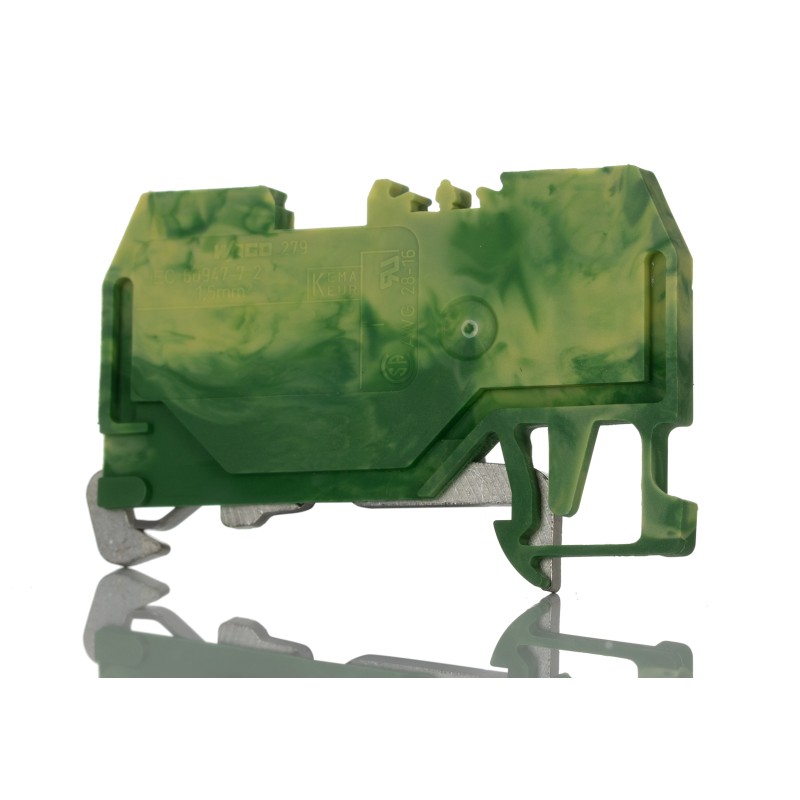 5 pcs - Wago 279 Series Green/Yellow Earth Terminal Block, 1.5mm², Single-Level, Cage Clamp Termination