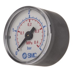 1 pcs - SMC Analogue Pressure Gauge 0.4MPa Back Entry, K8-4-40, 0MPa min.