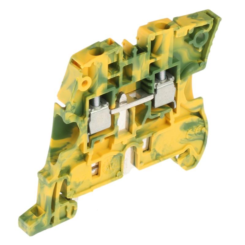 5 pcs - Entrelec ZS4 Series Green/Yellow Standard Din Rail Terminal, 4mm², Screw Termination, ATEX