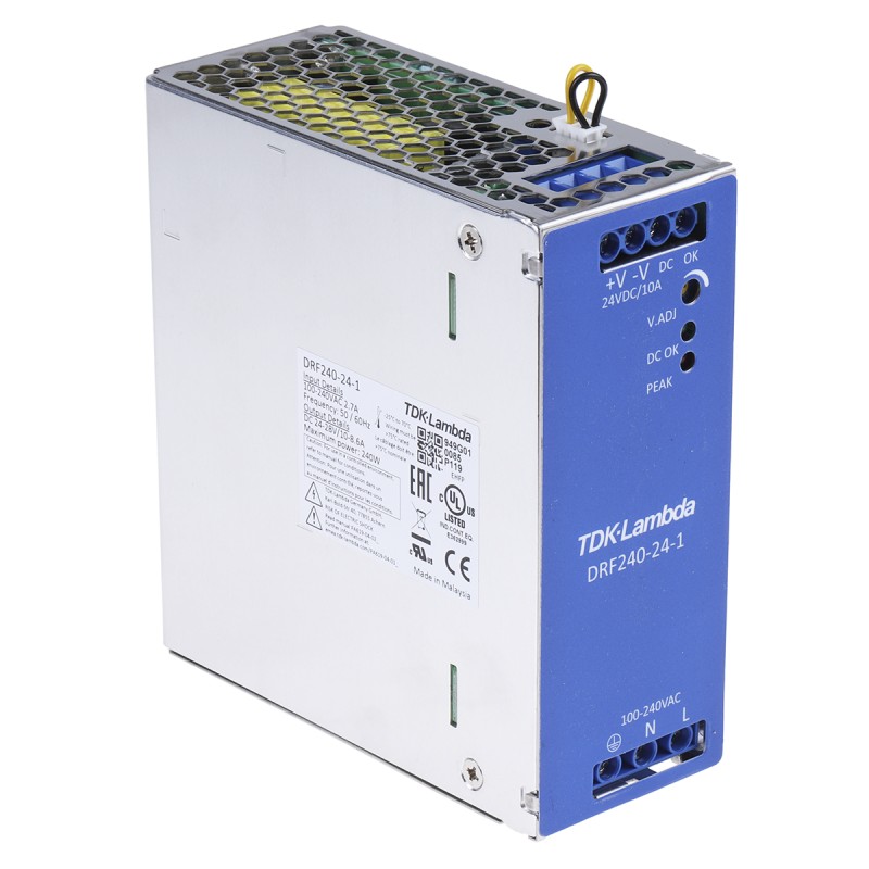 1 pcs - TDK-Lambda DRF DIN Rail Power Supply, 85 - 264V ac ac Input, 24V dc dc Output, 10A Output, 240W