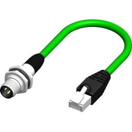 1 pcs - RS PRO Cat5e Straight Male M12 to Straight Male RJ45 Ethernet Cable, Braid, Green PVC Sheath, 0.5m