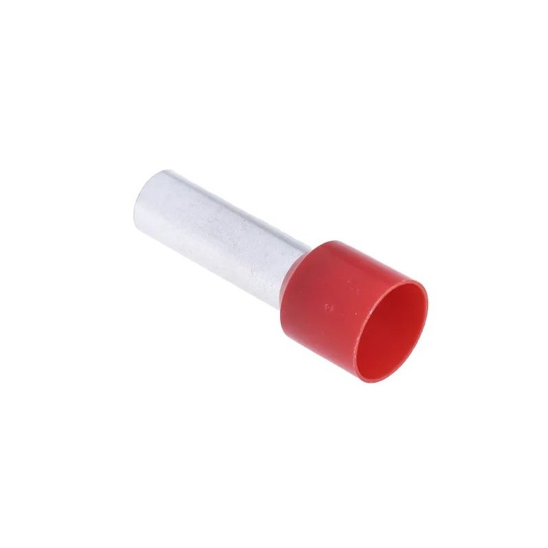 100 pcs - RS PRO Insulated Bootlace Ferrule, 25mm Pin Length, 8.7mm Pin Diameter, 35mm² Wire Size, Red
