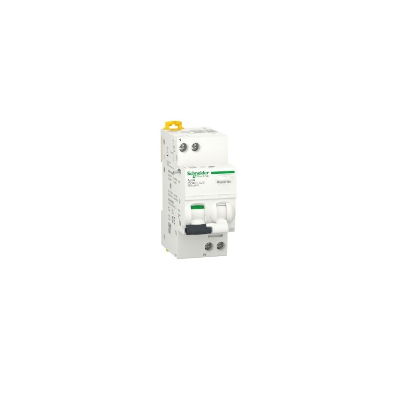 1 pcs - Schneider Electric RCBO, 20A Current Rating, 1P+N Poles, 30mA Trip Sensitivity, Type C, Acti9 Range
