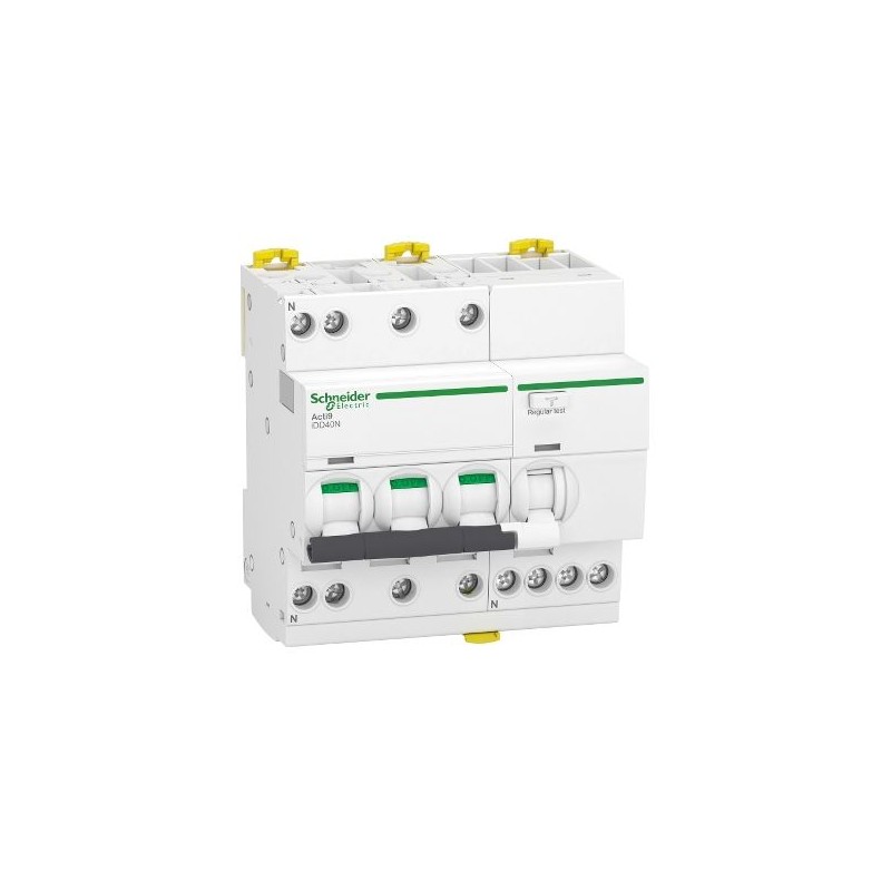 1 pcs - Schneider Electric RCBO, 40A Current Rating, 3P+N Poles, 30mA Trip Sensitivity, Type C, Acti9 Range