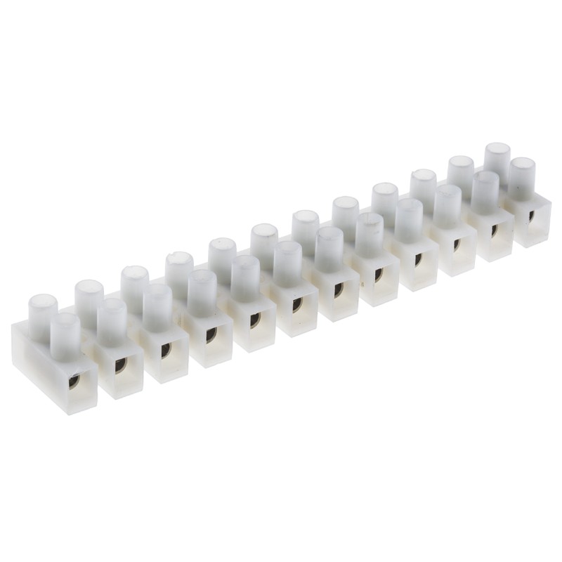 5 pcs - RS PRO Non-Fused Terminal Block, 12-Way, 24A, 14 AWG Wire, Screw Termination