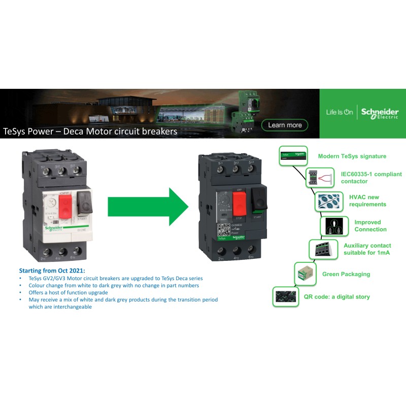 1 pcs - Schneider Electric TeSys Thermal Circuit Breaker - GV3P 3 Pole 690V Voltage Rating, 50A Current Rating