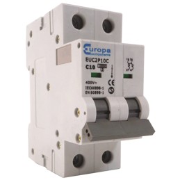 1 pcs - Europa EUC2P EUC MCB, 2P, 25A Curve C, 230V AC, 10 kA Breaking Capacity